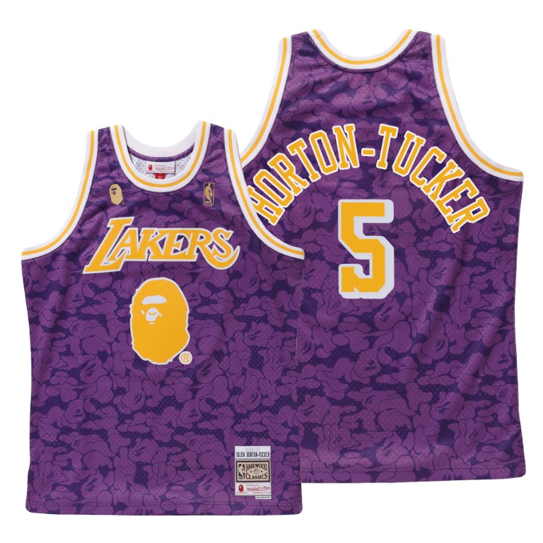 Men's Los Angeles Lakers Talen Horton-Tucker #5 NBA BAPE X Mitchell Hardwood Classics Purple Basketball Jersey COB8383QQ